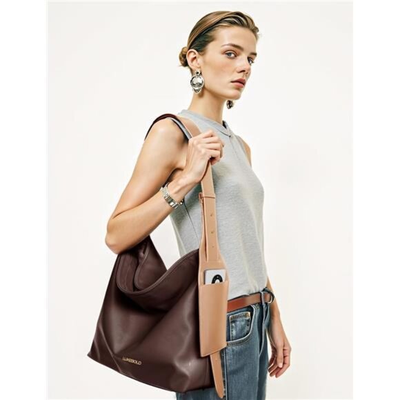 Women Shoulder Handbags with Small Pocket Brown - Picture 3 of 5